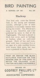 1938 Godfrey Phillips Bird Painting #25 Blackcap Back