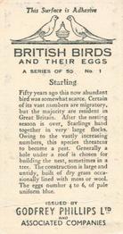 1936 Godfrey Phillips British Birds and Their Eggs #1 Starling Back