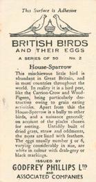 1936 Godfrey Phillips British Birds and Their Eggs #2 House-Sparrow Back