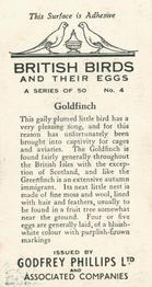 1936 Godfrey Phillips British Birds and Their Eggs #4 Goldfinch Back