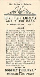 1936 Godfrey Phillips British Birds and Their Eggs #7 Linnet Back