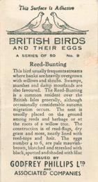 1936 Godfrey Phillips British Birds and Their Eggs #9 Reed-Bunting Back