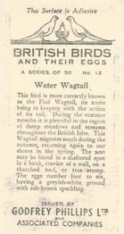 1936 Godfrey Phillips British Birds and Their Eggs #12 Water Wagtail Back