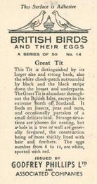 1936 Godfrey Phillips British Birds and Their Eggs #14 Great Tit Back
