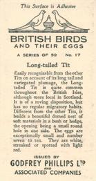 1936 Godfrey Phillips British Birds and Their Eggs #17 Long-Tailed Tit Back