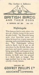 1936 Godfrey Phillips British Birds and Their Eggs #23 Nightingale Back