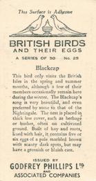1936 Godfrey Phillips British Birds and Their Eggs #25 Blackcap Back
