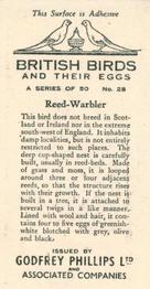 1936 Godfrey Phillips British Birds and Their Eggs #28 Reed-Warbler Back