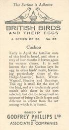 1936 Godfrey Phillips British Birds and Their Eggs #35 Cuckoo Back