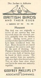 1936 Godfrey Phillips British Birds and Their Eggs #44 Pheasant Back