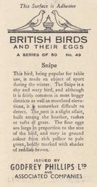 1936 Godfrey Phillips British Birds and Their Eggs #49 Snipe Back
