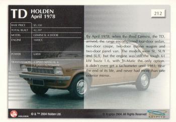 2004 Kryptyx Holden Master Collection; 2nd Series #212 TD Gemini SL 4 Door Back
