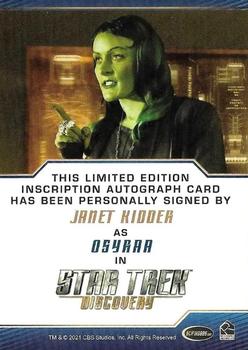 2022 Rittenhouse Star Trek: Discovery Season Three - Autographed Inscriptions (Blue Border Design) #NNO Janet Kidder Back
