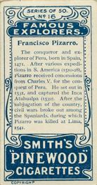 1911 F. & J. Smith's Famous Explorers #16 Francisco Pizarro Back