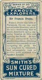 1911 F. & J. Smith's Famous Explorers #36 Sir Francis Drake Back