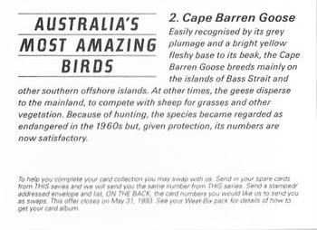 1993 Weet-Bix Australia's Most Amazing Birds #2 Cape Barren Goose Back