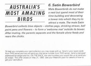 1993 Weet-Bix Australia's Most Amazing Birds #6 Satin Bowerbird Back