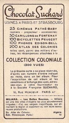 1933 Suchard Collection Coloniale (25 Cinémas backs) #10 Miliana - Les Belles Sources (Algérie) Back
