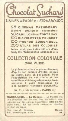 1933 Suchard Collection Coloniale (25 Cinémas backs) #99 Marrakech - La Menara (Maroc) Back