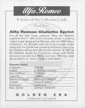 1998 Golden Era Classic Alfa Romeo Models #1 Alfa Romeo Giulietta Sprint Back