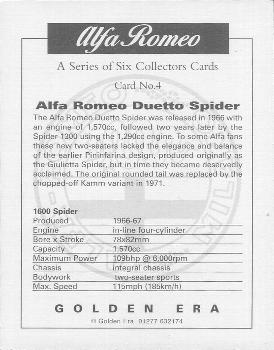 1998 Golden Era Classic Alfa Romeo Models #4 Alfa Romeo Duetto Spider Back