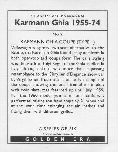 2002 Golden Era Classic Volkswagen Karmann Ghia 1955-1974 #2 1959 Karmann Ghia Coupe Back