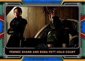 2022 Topps Star Wars: The Book of Boba Fett - Blue #7 Fennec Shand and Boba Fett Hold Court Front