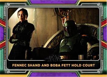 2022 Topps Star Wars: The Book of Boba Fett - Purple #7 Fennec Shand and Boba Fett Hold Court Front