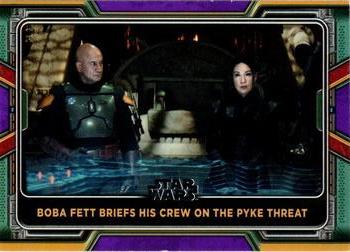 2022 Topps Star Wars: The Book of Boba Fett - Purple #82 Boba Fett Briefs His Crew on the Pyke Threat Front
