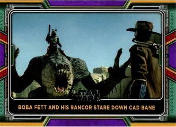 2022 Topps Star Wars: The Book of Boba Fett - Purple #92 Boba Fett and His Rancor Stare Down Cad Bane Front