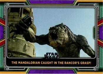 2022 Topps Star Wars: The Book of Boba Fett - Purple #95 The Mandalorian Caught in the Rancor's Grasp! Front