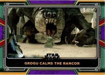 2022 Topps Star Wars: The Book of Boba Fett - Purple #96 Grogu Calms the Rancor Front