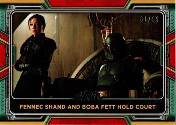 2022 Topps Star Wars: The Book of Boba Fett - Red #7 Fennec Shand and Boba Fett Hold Court Front
