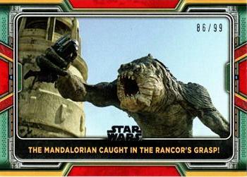 2022 Topps Star Wars: The Book of Boba Fett - Red #95 The Mandalorian Caught in the Rancor's Grasp! Front