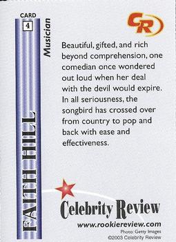 2003 Celebrity Review Rookie Review #4 Faith Hill Back