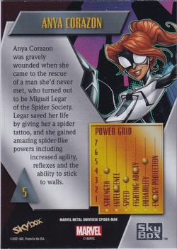 2021 SkyBox Metal Universe Marvel Spider-Man - Blue Light FX #5 Anya Corazon Back