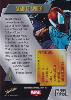 2021 SkyBox Metal Universe Marvel Spider-Man - Blue Light FX #71 Scarlet Spider Back