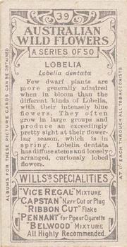 1913 Wills's Australian Wild Flowers #39 Lobelia Back