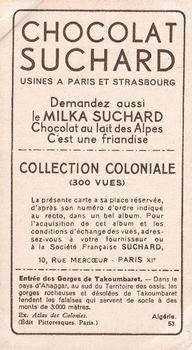 1932 Suchard Collection Coloniale (Demandez Aussi backs) #53 Entrée des Gorges de Takoumbaret (Algérie) Back