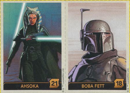 2022 Eggo Star Wars The Mandalorian - 2-card Panels #18 / 21 Boba Fett / Ahsoka Front