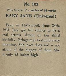 1936 Anonymous Movie Stars Series of 96 (R133) #103 Baby Jane Back