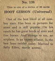 1936 Anonymous Movie Stars Series of 96 (R133) #136 Hoot Gibson Back
