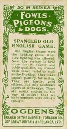1904 Ogden's Fowls, Pigeons & Dogs #22 Spangled Old English Game Back