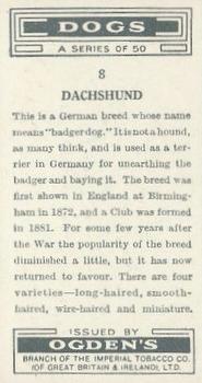 1936 Ogden's Dogs #8 Dachshund Back