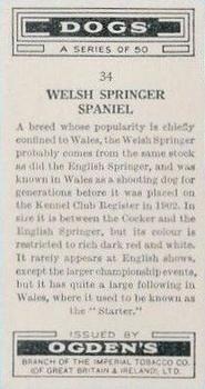 1936 Ogden's Dogs #34 Welsh Springer Spaniel Back