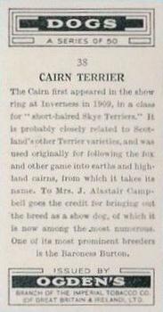 1936 Ogden's Dogs #38 Cairn Terrier Back