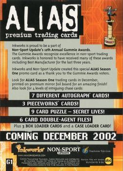 2002 Inkworks Alias Season 1 - Promos #G1 Coming December 2002 Back