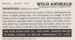 1968 Federal Sweets Wild Animals #9 Rhinoceros Back