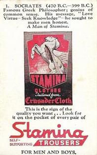 1950 Stamina Clothes Men of Stamina Series No. 4 #1 Socrates Back
