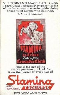 1950 Stamina Clothes Men of Stamina Series No. 4 #3 Ferdinand Magellan Back